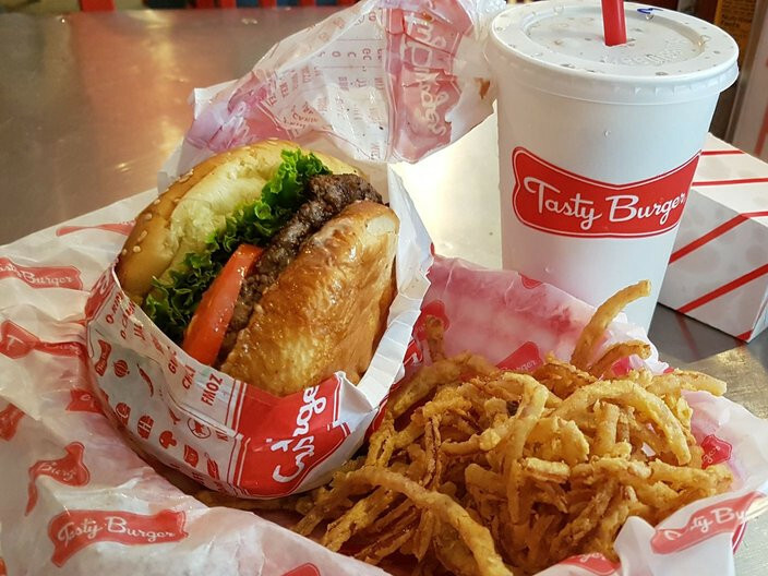 Tasty Burger signature dishes Big Tasty Burger, Starvin' Student Special, Onion Rings, Milkshakes